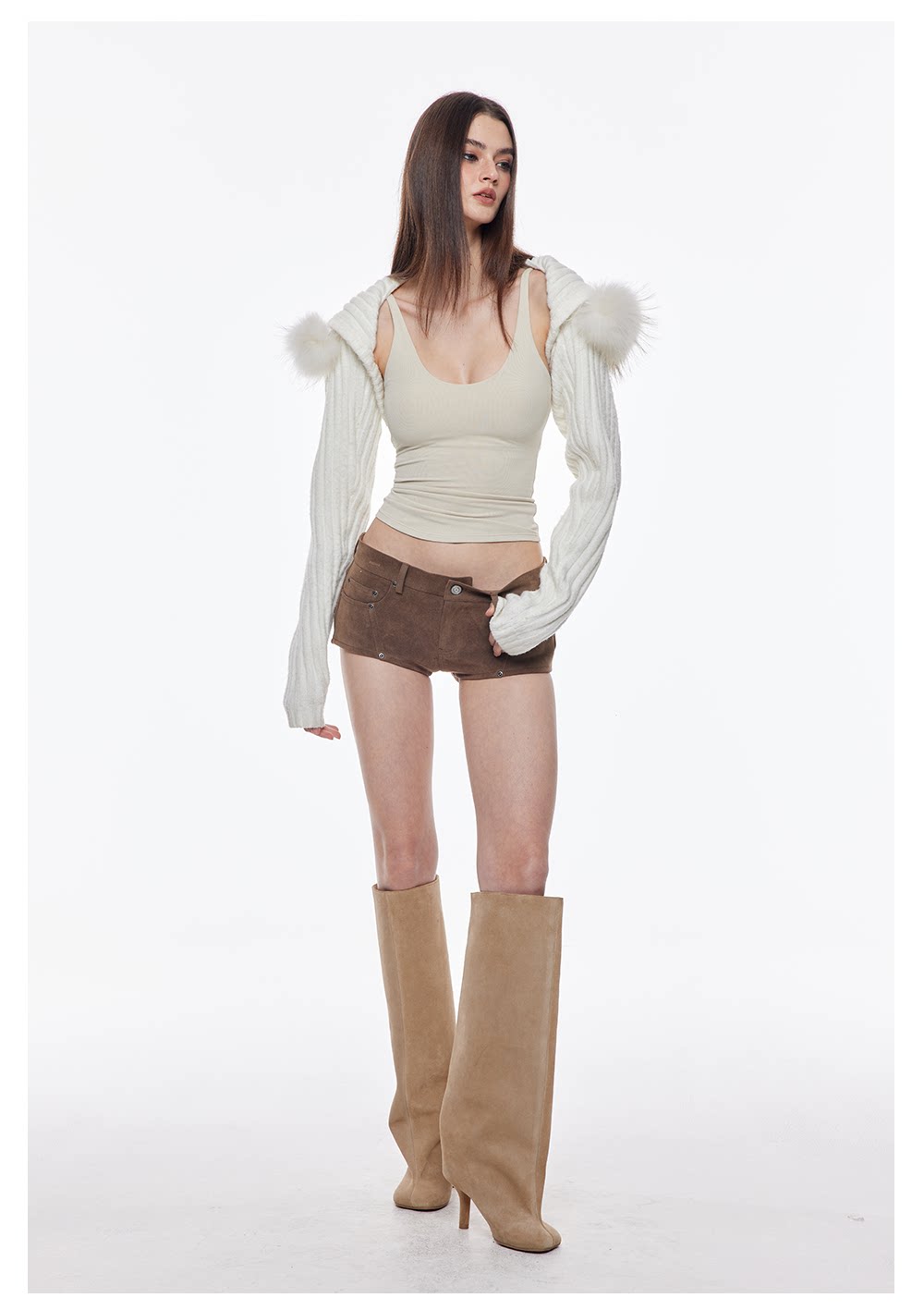 Suede-Effect Low-Rise Shorts