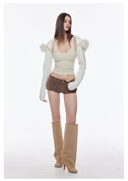 Suede-Effect Low-Rise Shorts