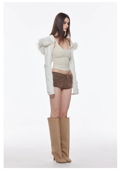 Suede-Effect Low-Rise Shorts