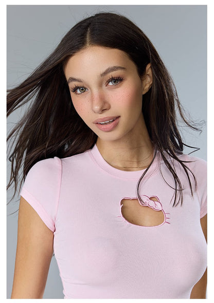 Kitty Keyhole Cropped Tee