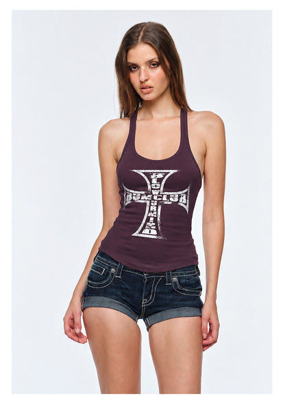 Cross Print Ribbed Tank