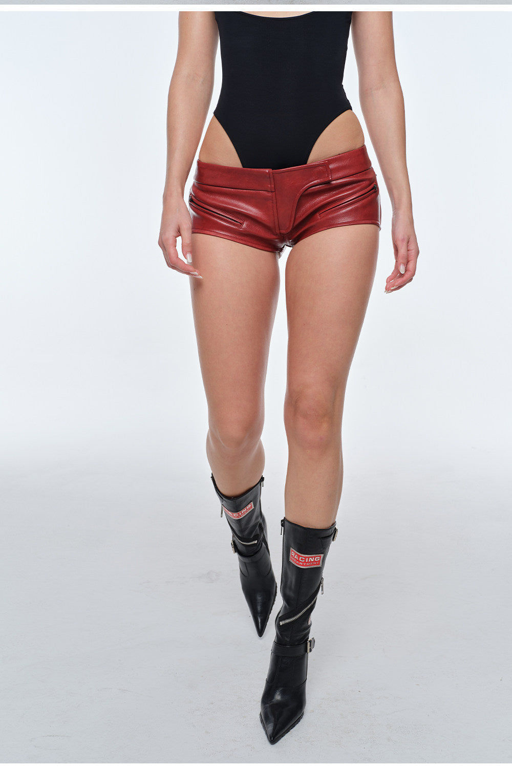 Red Waxed Low-Rise Shorts