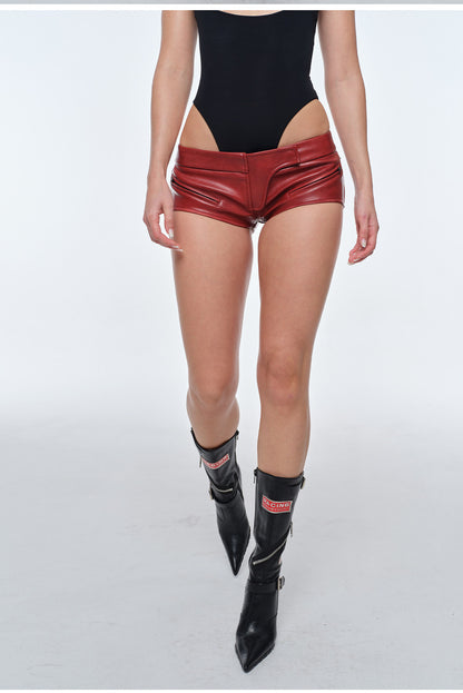 Red Waxed Low-Rise Shorts