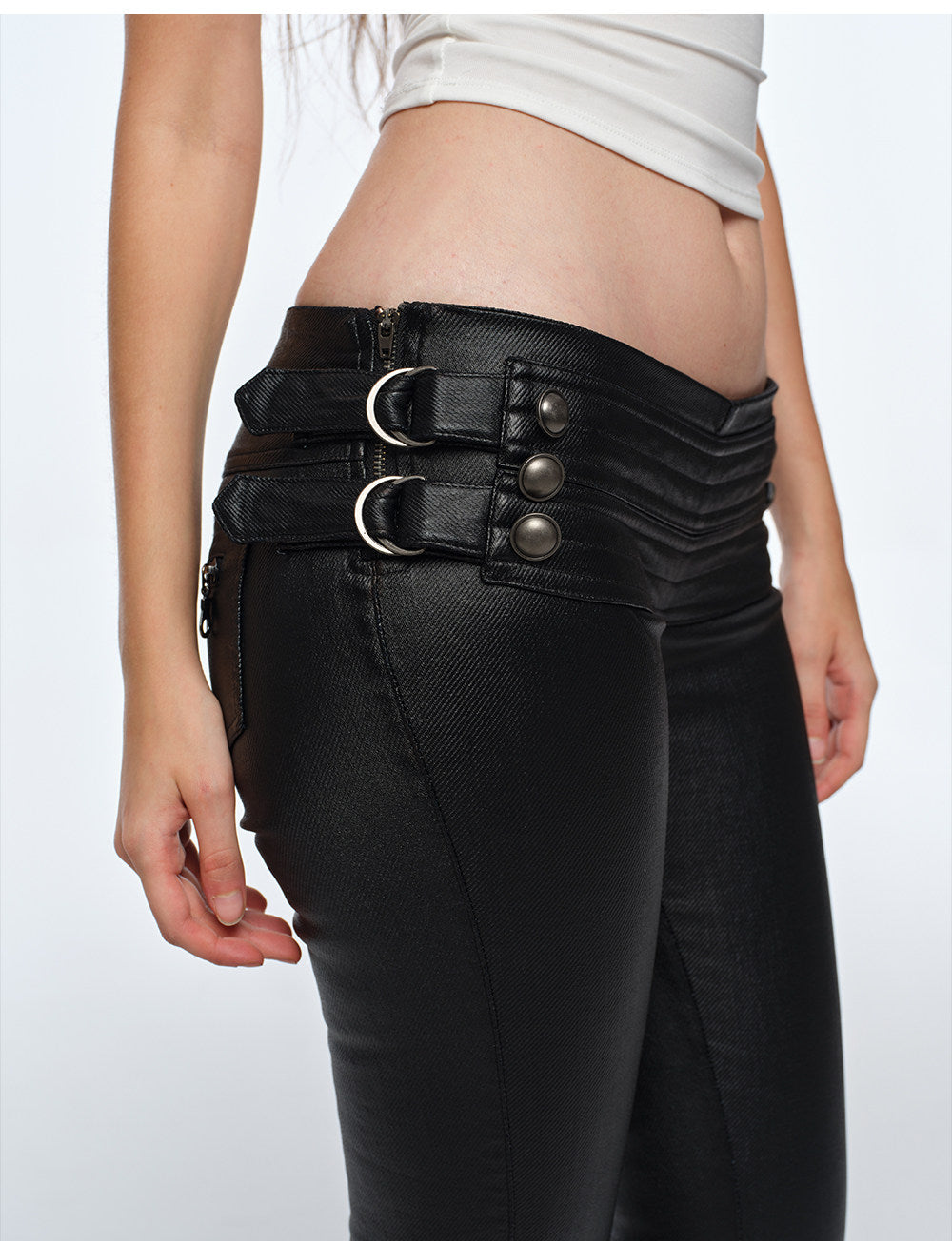 Coated Slim Flared Pants