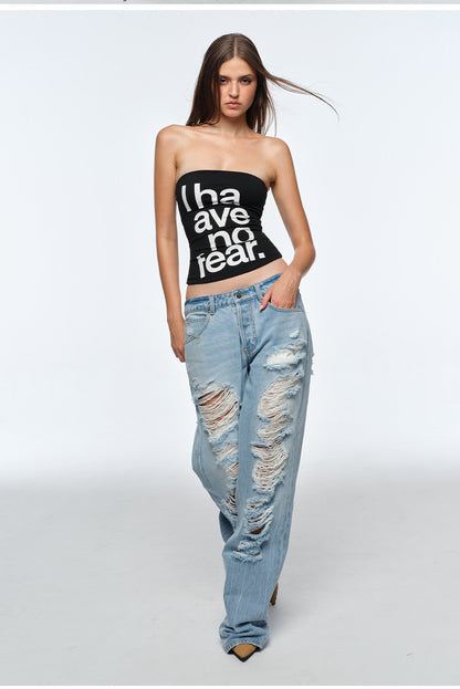 Frayed Straight-Leg Jeans