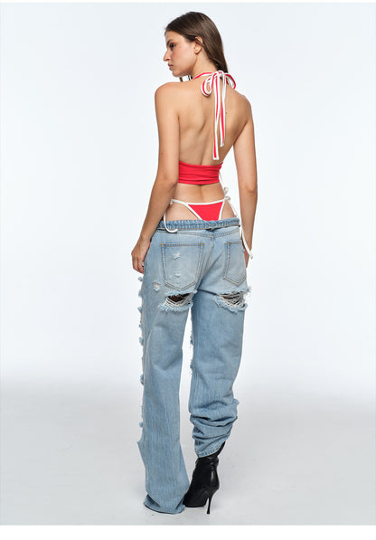 Frayed Straight-Leg Jeans