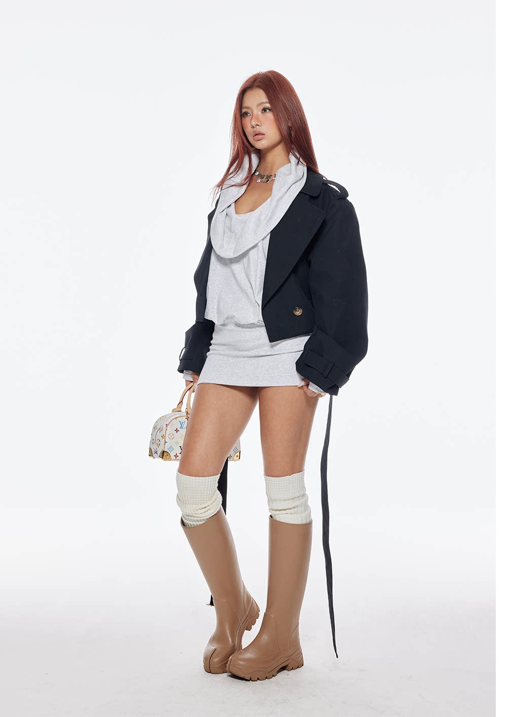 Cropped Belted Trench Jacket