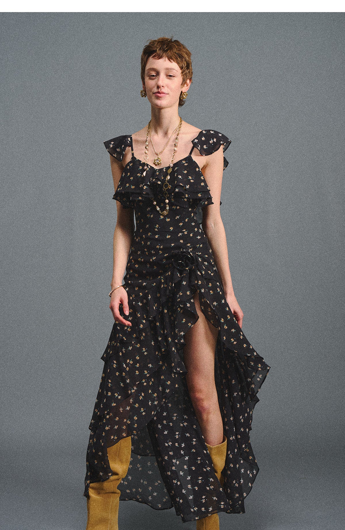 Floral Backless Ruffle Dress