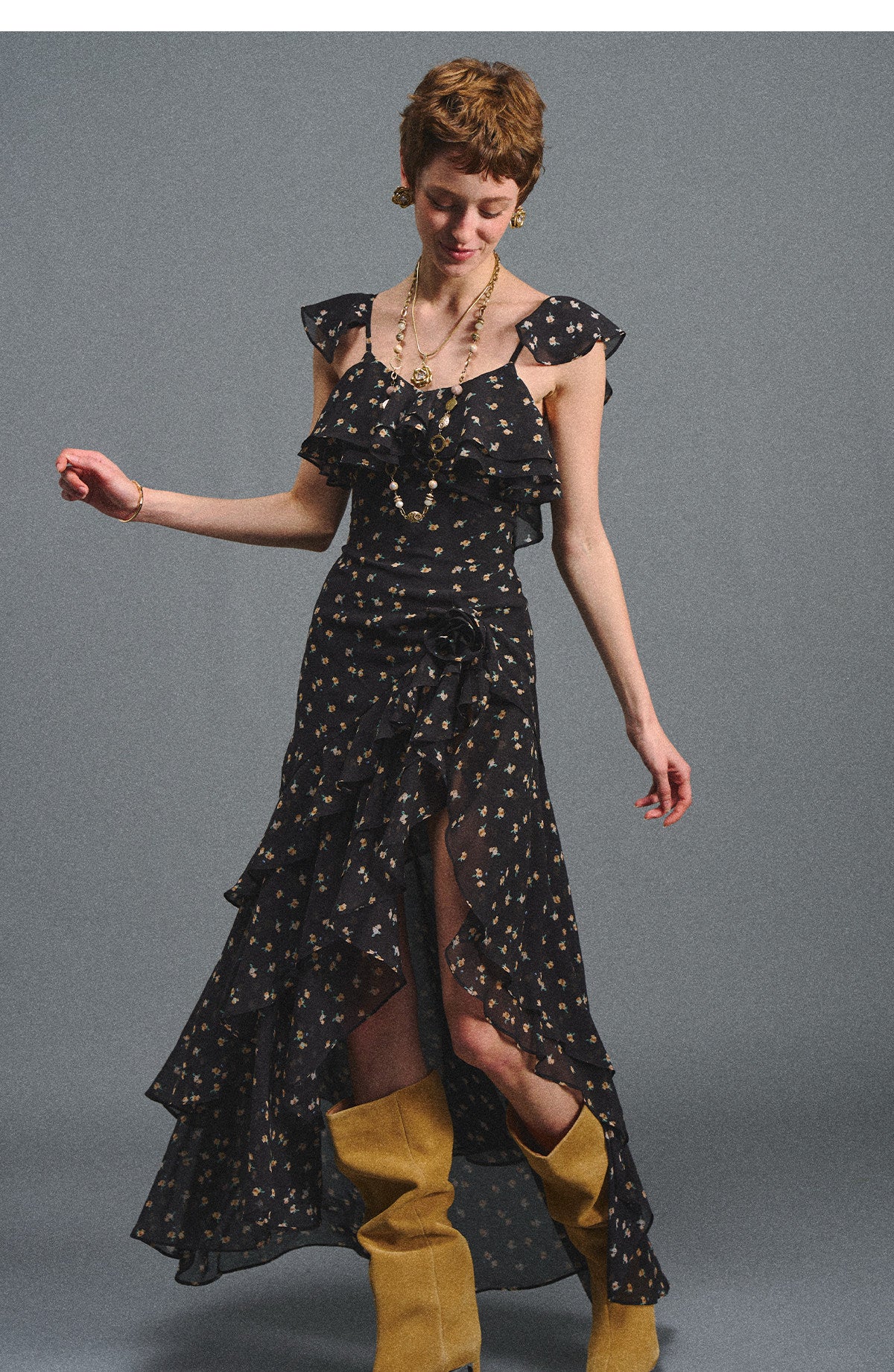 Floral Backless Ruffle Dress