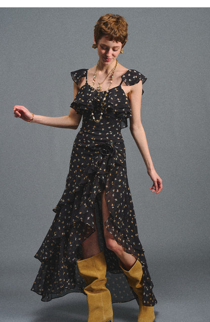 Floral Backless Ruffle Dress