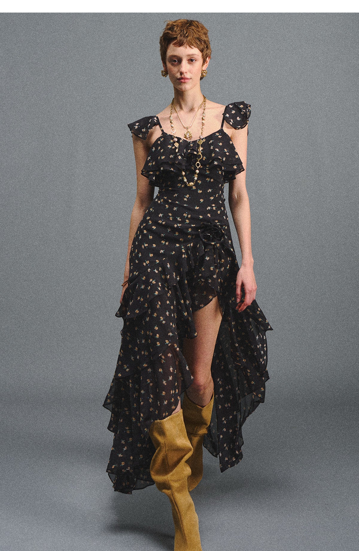 Floral Backless Ruffle Dress
