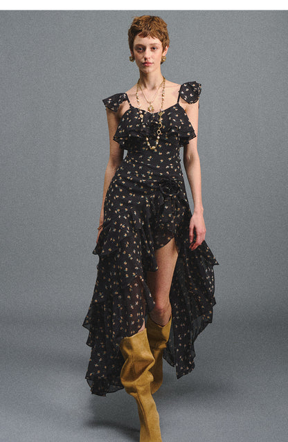 Floral Backless Ruffle Dress