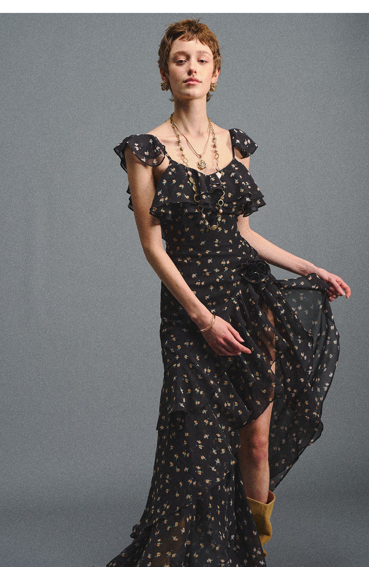 Floral Backless Ruffle Dress