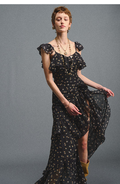 Floral Backless Ruffle Dress