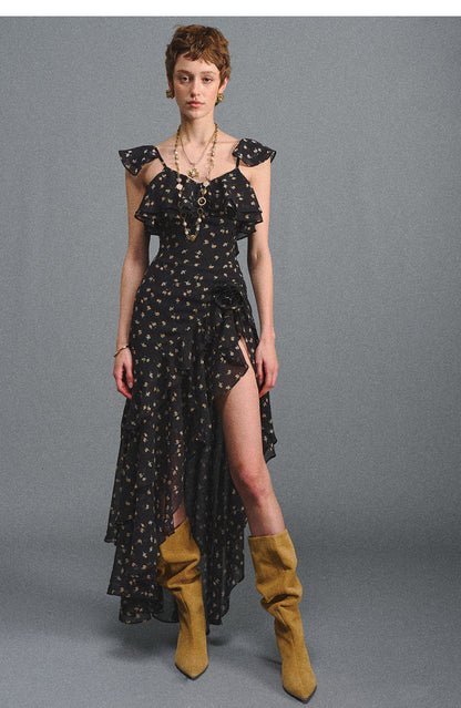 Floral Backless Ruffle Dress