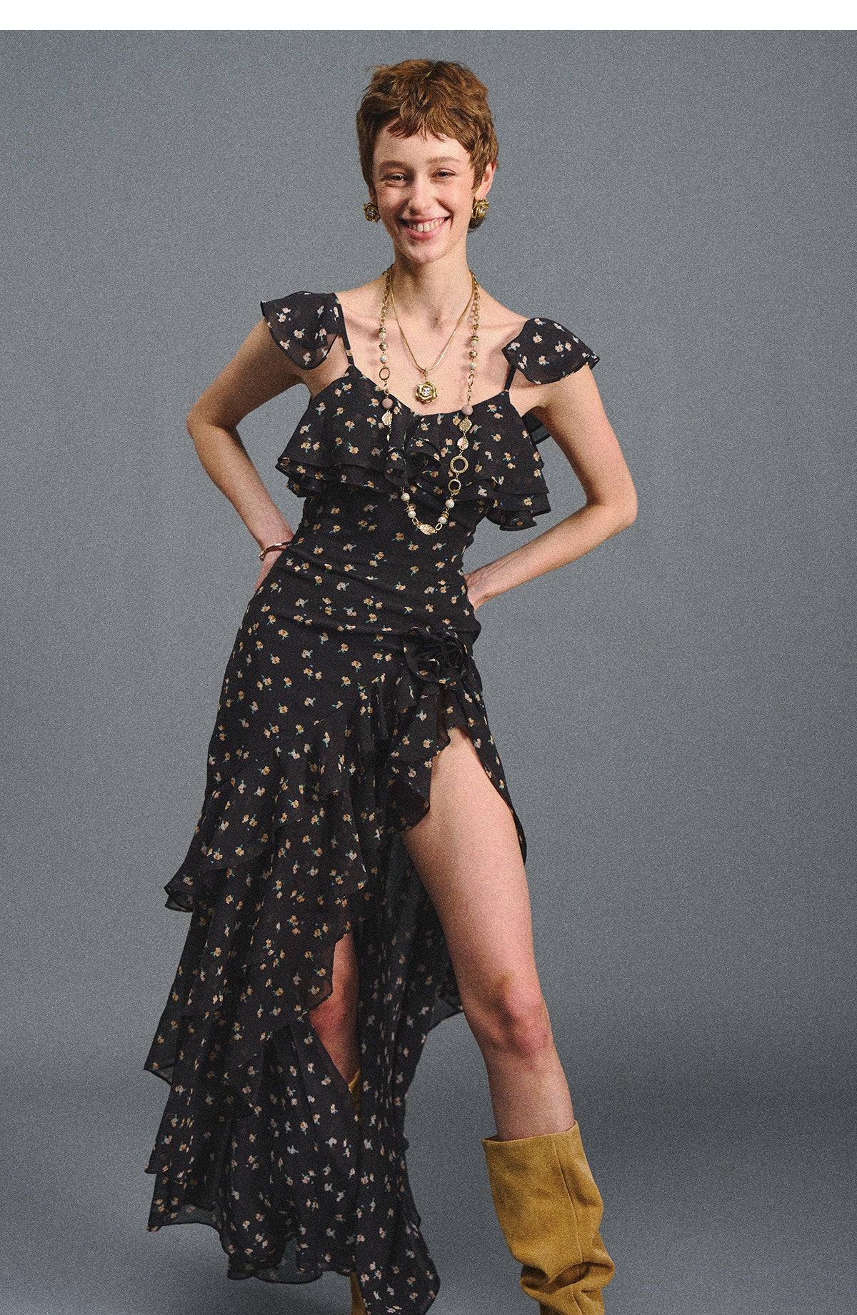 Floral Backless Ruffle Dress