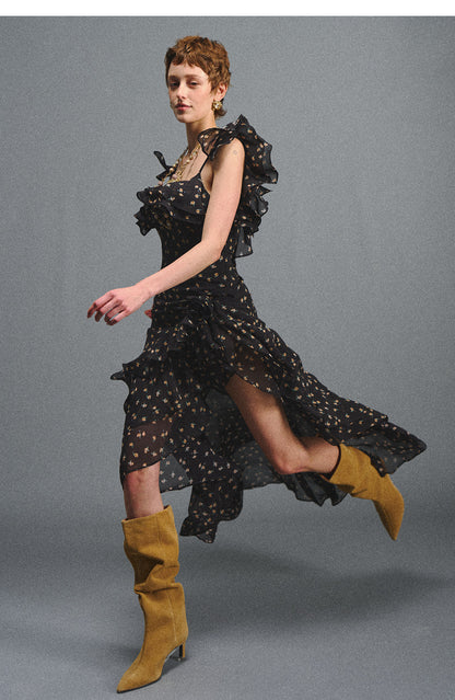 Floral Backless Ruffle Dress