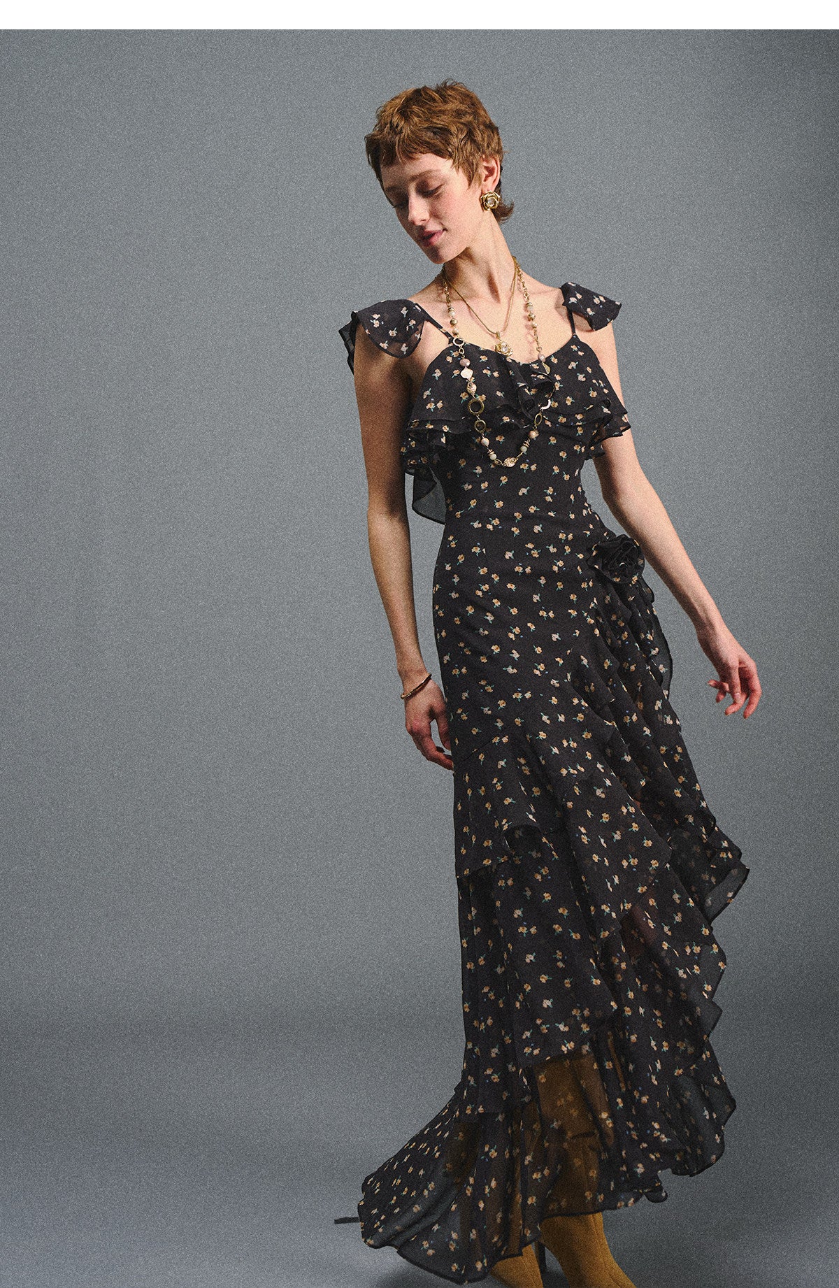 Floral Backless Ruffle Dress