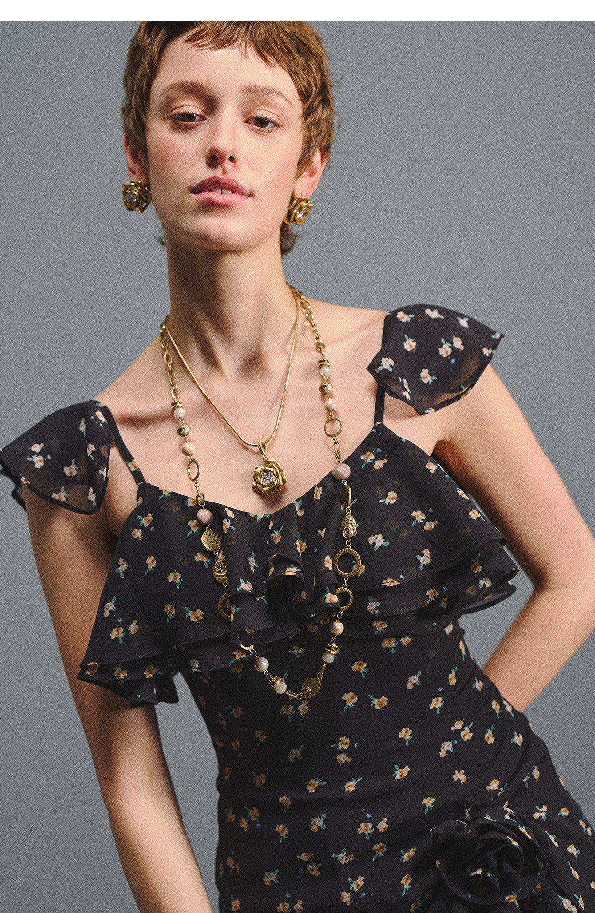 Floral Backless Ruffle Dress