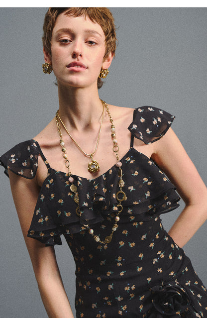 Floral Backless Ruffle Dress