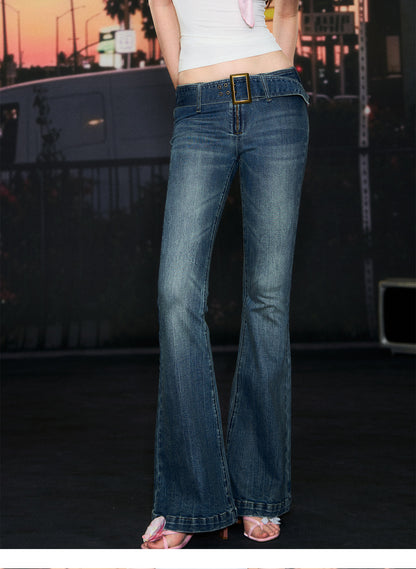 Wide Belt Flared Jeans