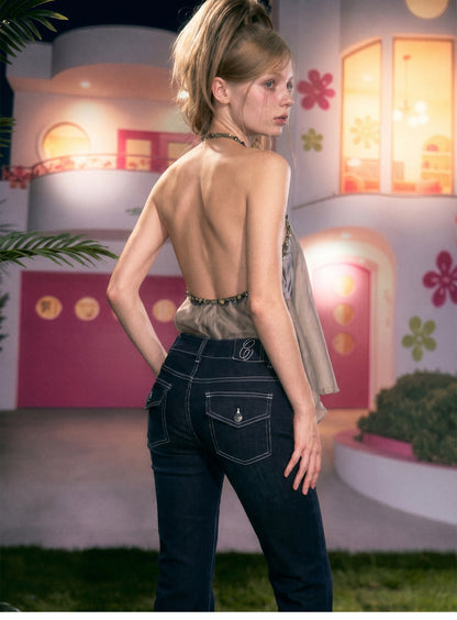 Waterwash Rhinestone Flare Jeans
