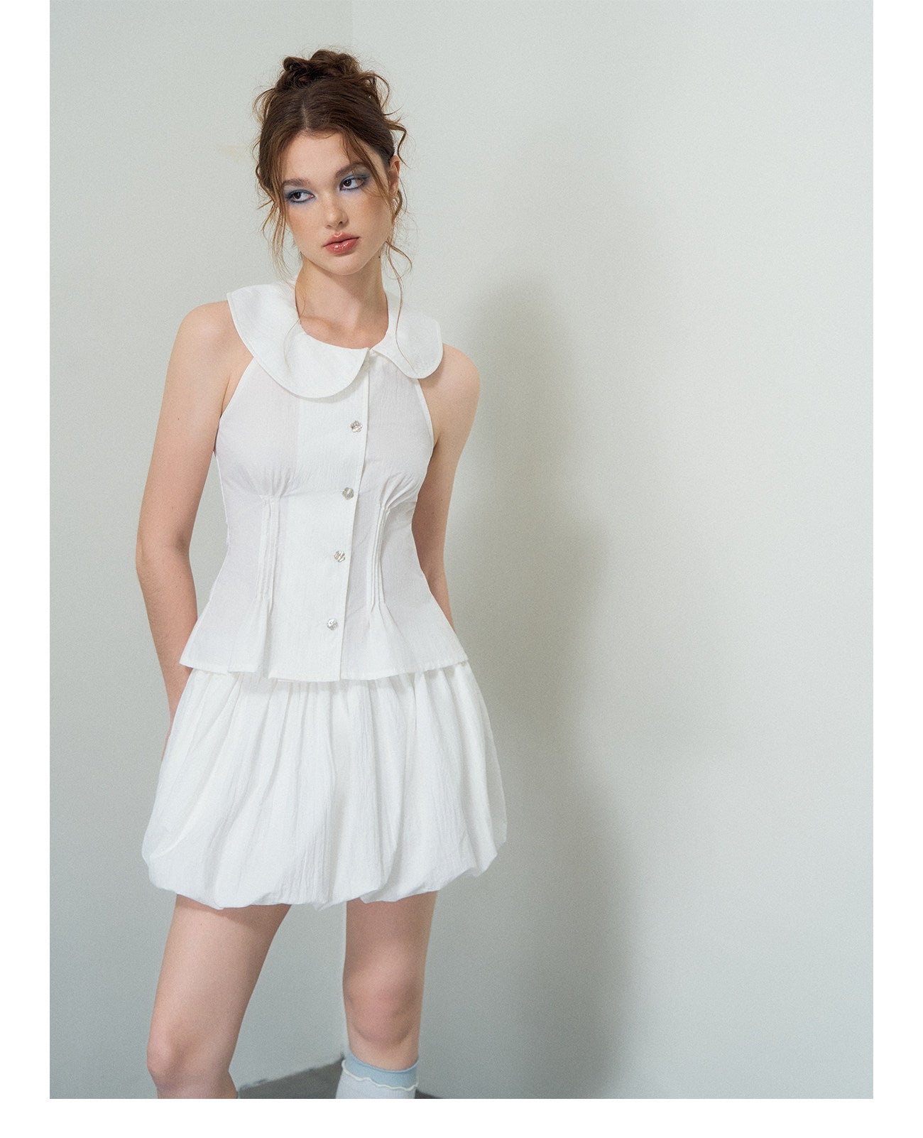 Doll Collar Diagonal Blouse