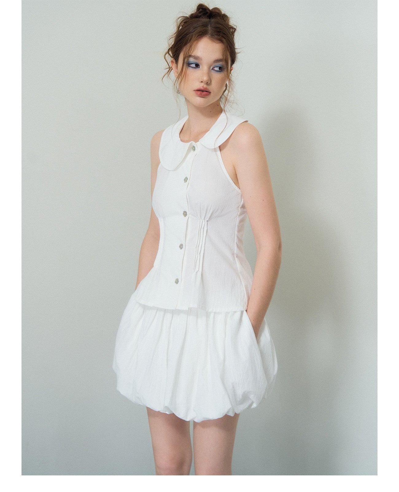 Doll Collar Diagonal Blouse