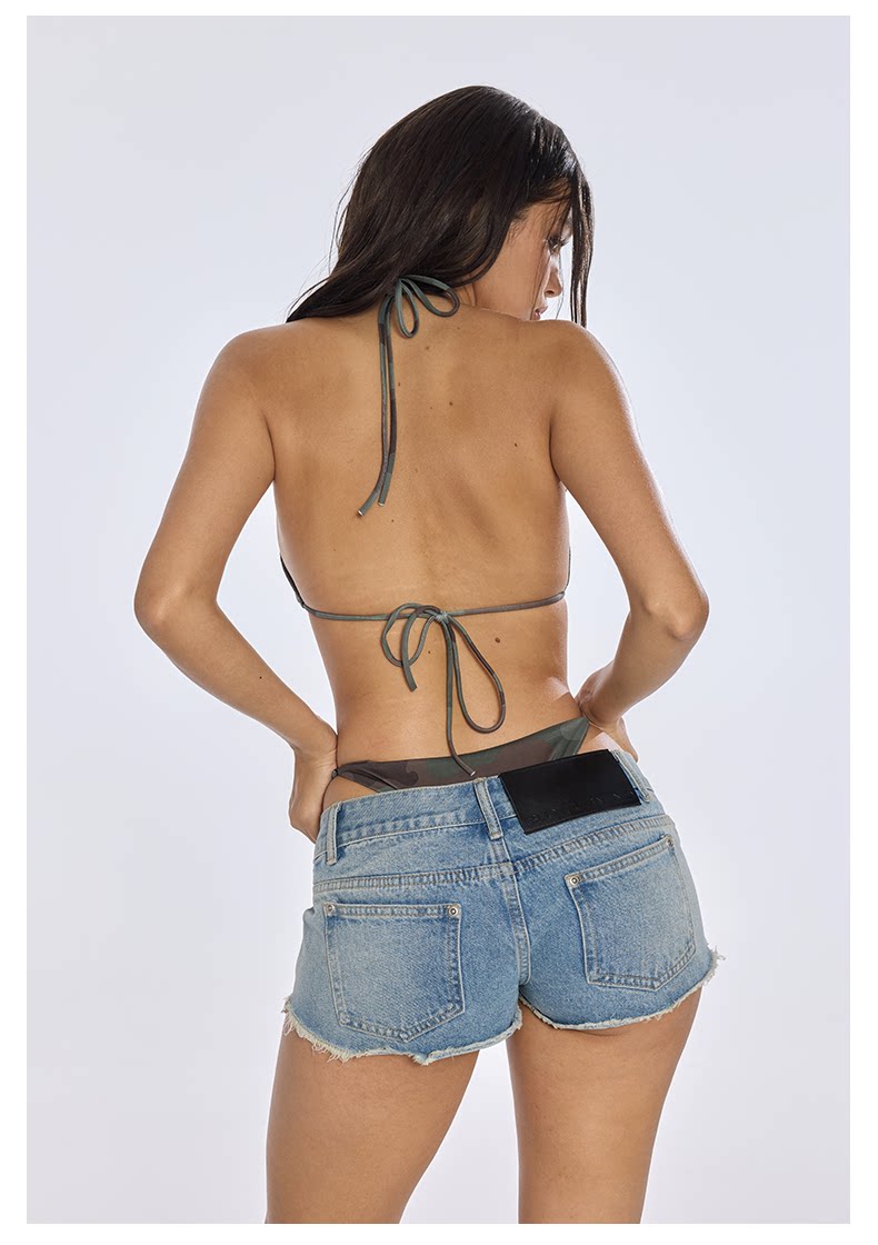Washed Denim Cutout Shorts