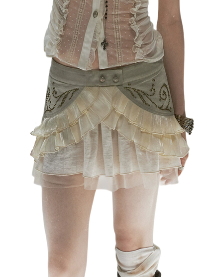 Studded Tiered Mini Skirt
