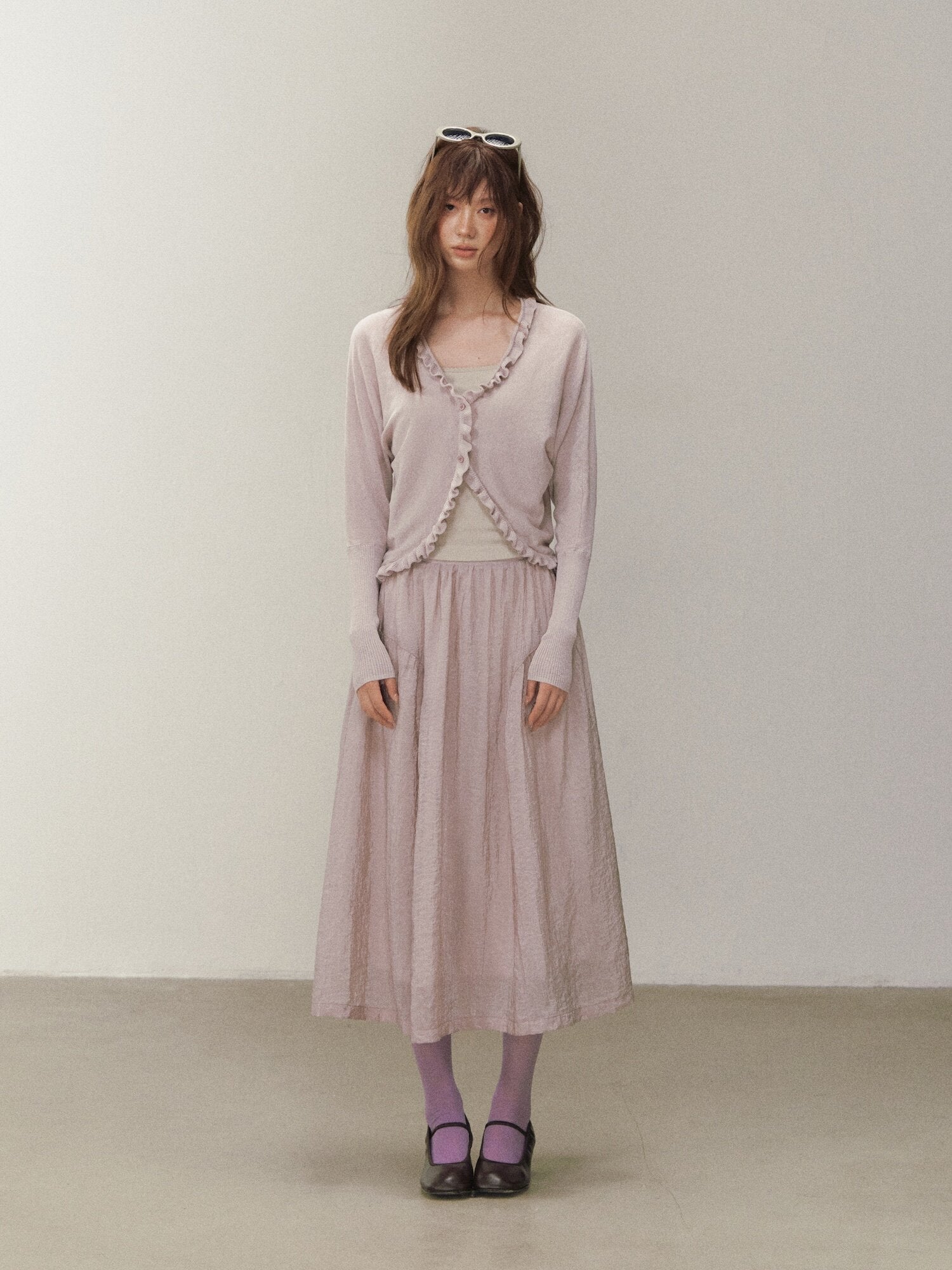 Ruffle Trim Knit Cardigan