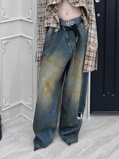 Distressed Wide-Leg Jeans