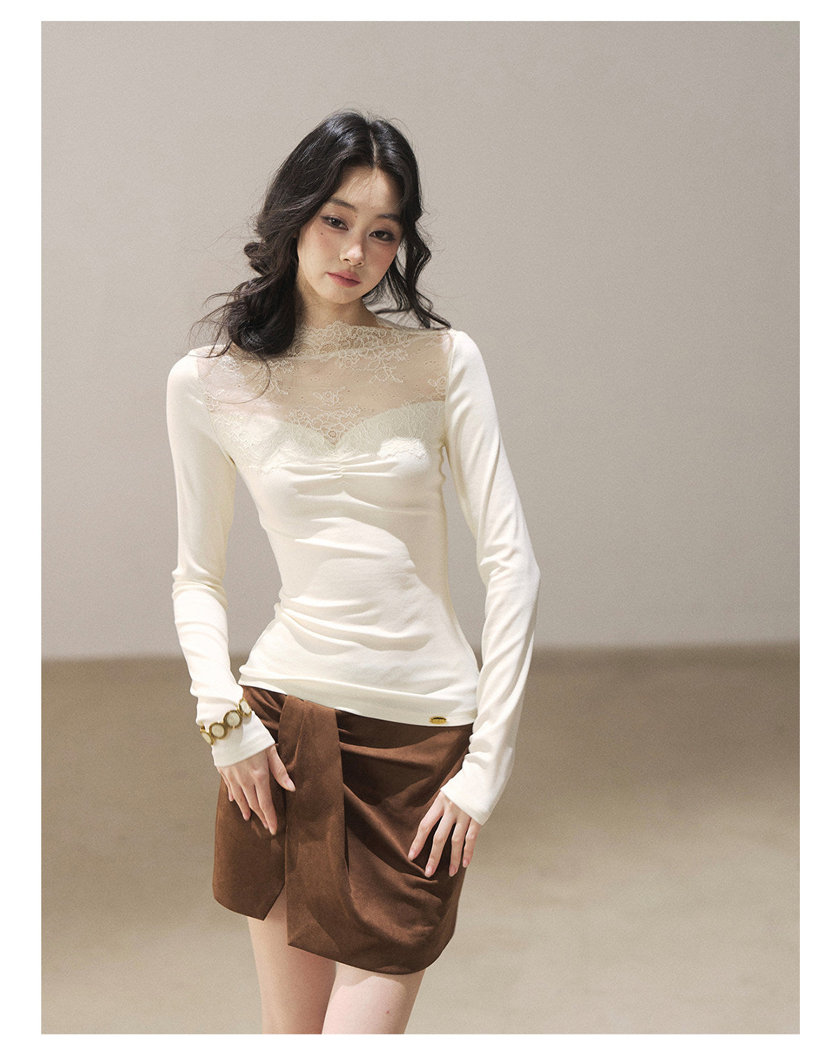 Sheer Lace Mock Neck Top