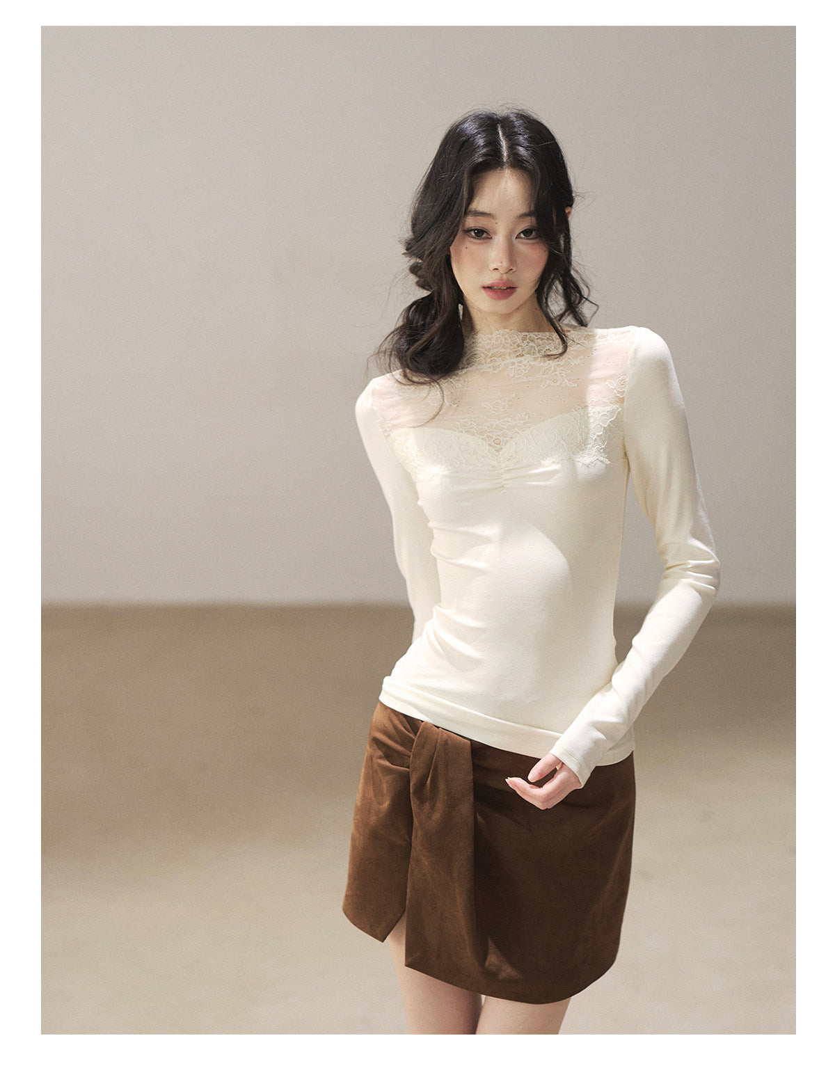 Sheer Lace Mock Neck Top