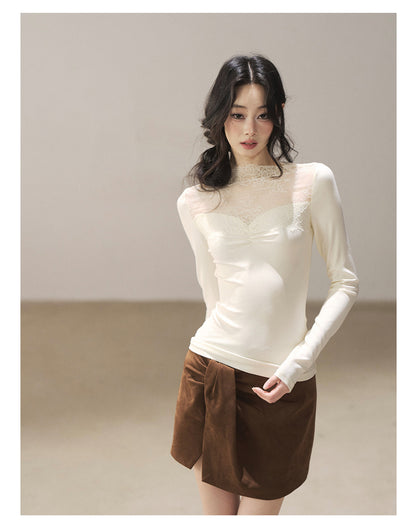 Sheer Lace Mock Neck Top