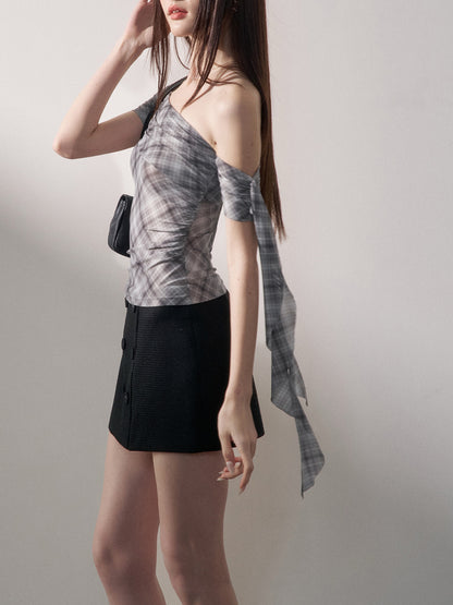 Low-Waist Plaid Mini Skirt