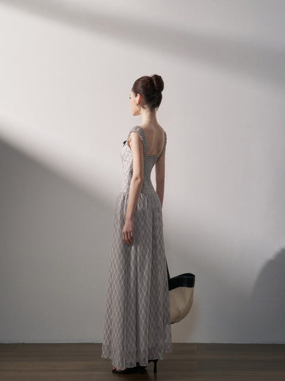 Plaid Chiffon Maxi Dress