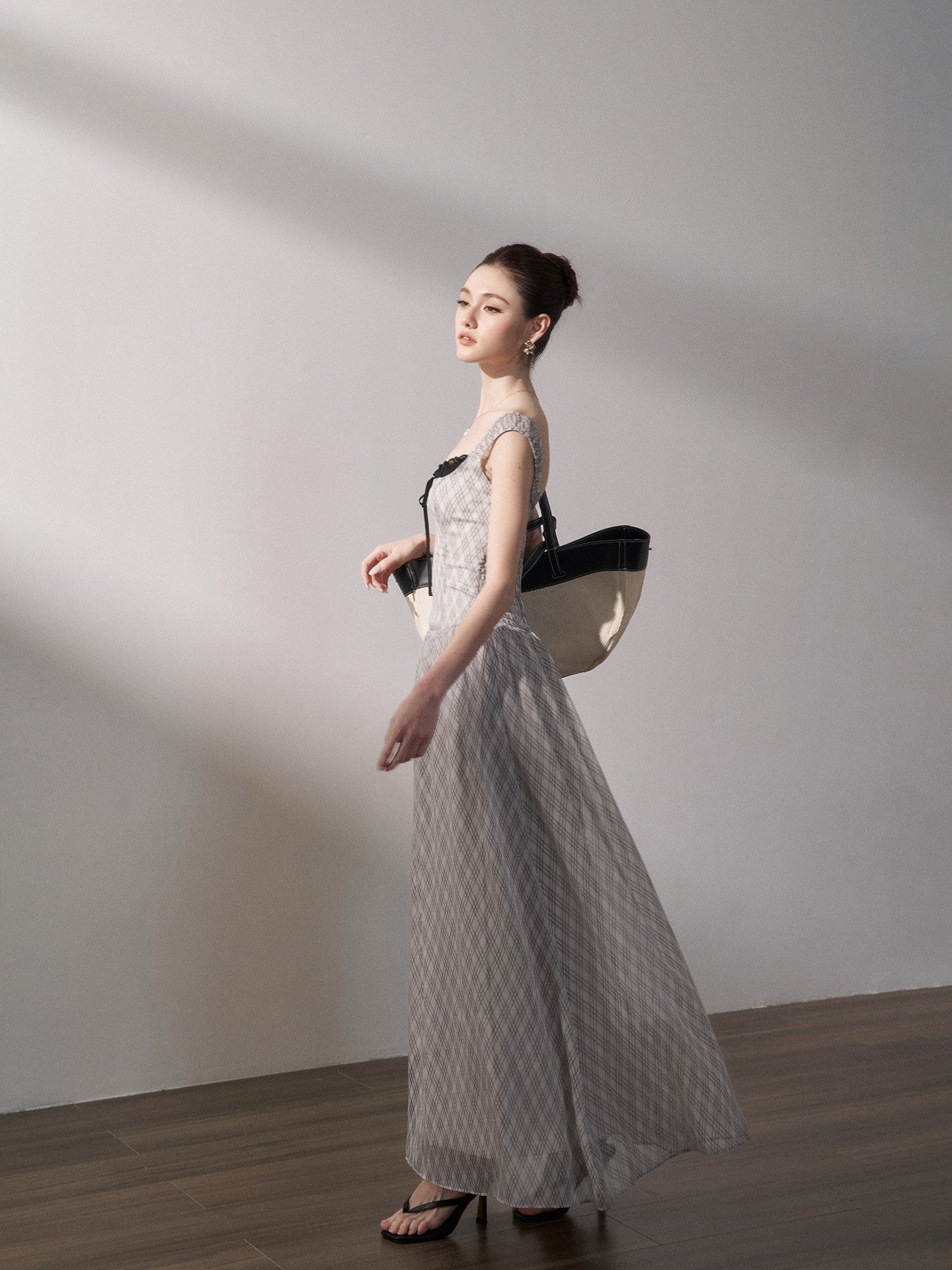 Plaid Chiffon Maxi Dress