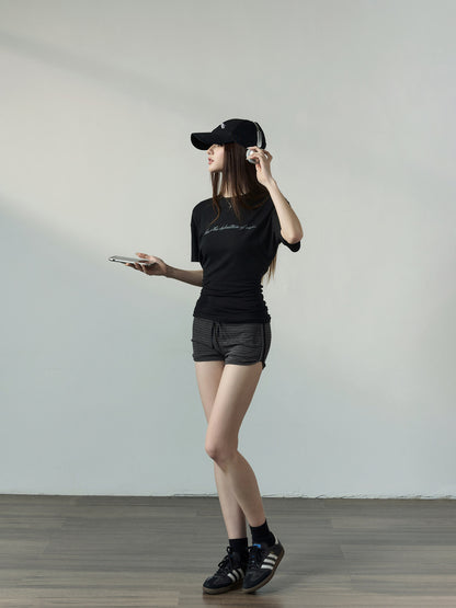 Letter Ruched Short T-Shirt