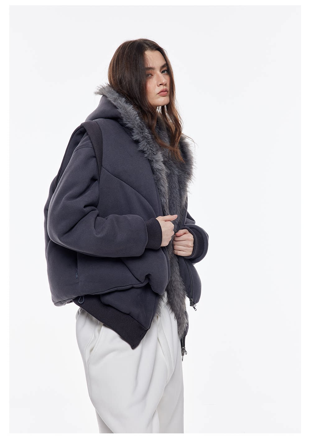 Fur Trim Hooded Vest