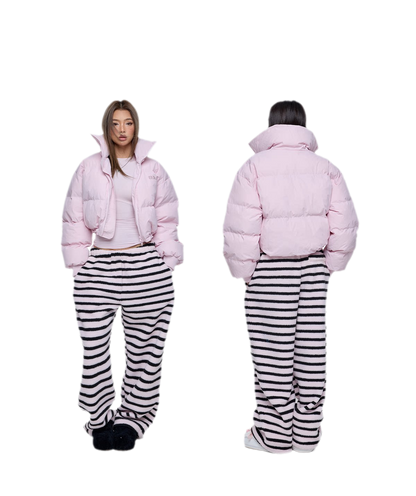 Pink Cropped Puffer Jacket