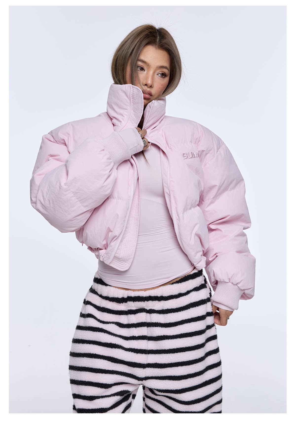 Pink Cropped Puffer Jacket