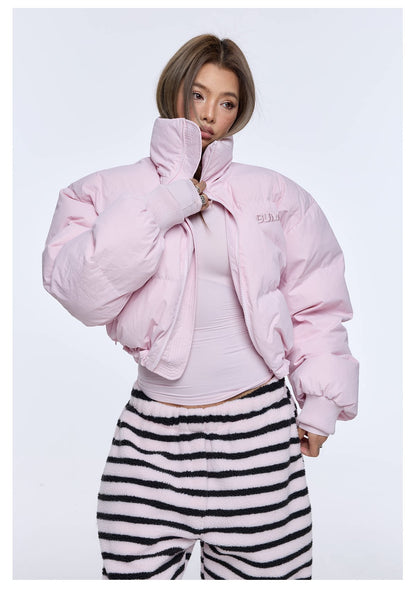 Pink Cropped Puffer Jacket