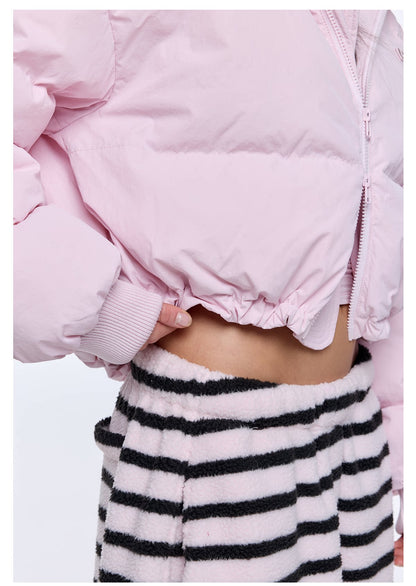 Pink Cropped Puffer Jacket