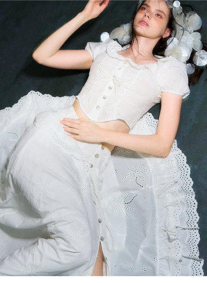 Lace-Up Eyelet Skirt Set