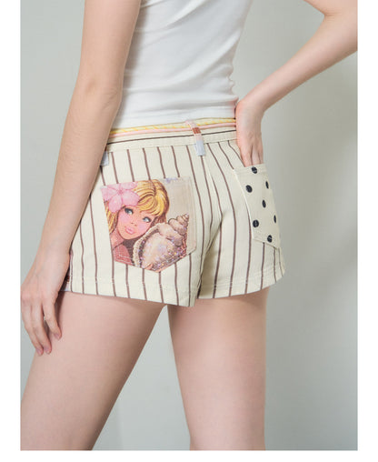 Printed Low-Rise Denim Shorts