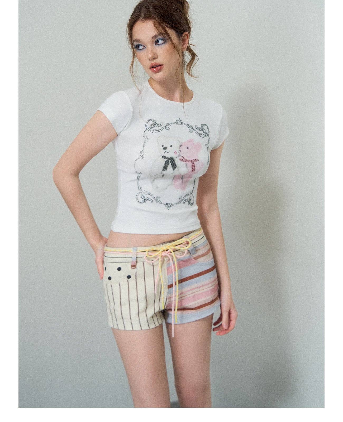 Printed Low-Rise Denim Shorts