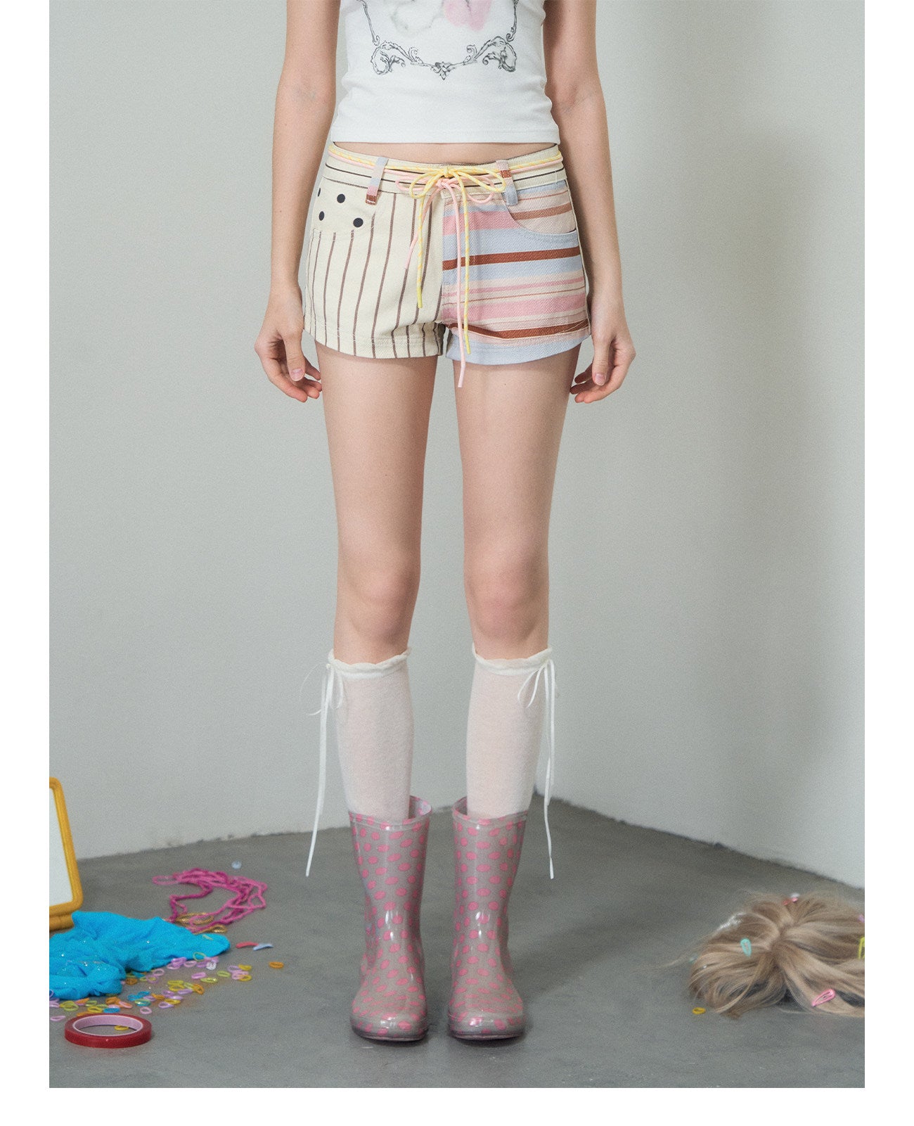 Printed Low-Rise Denim Shorts