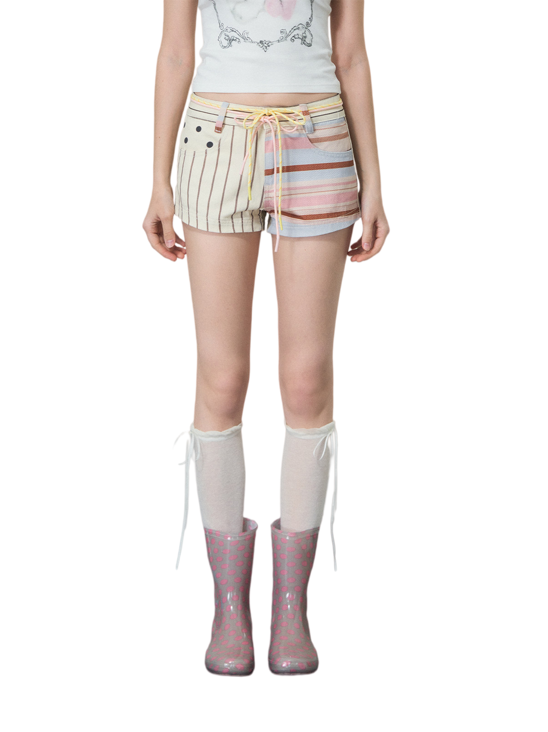 Printed Low-Rise Denim Shorts