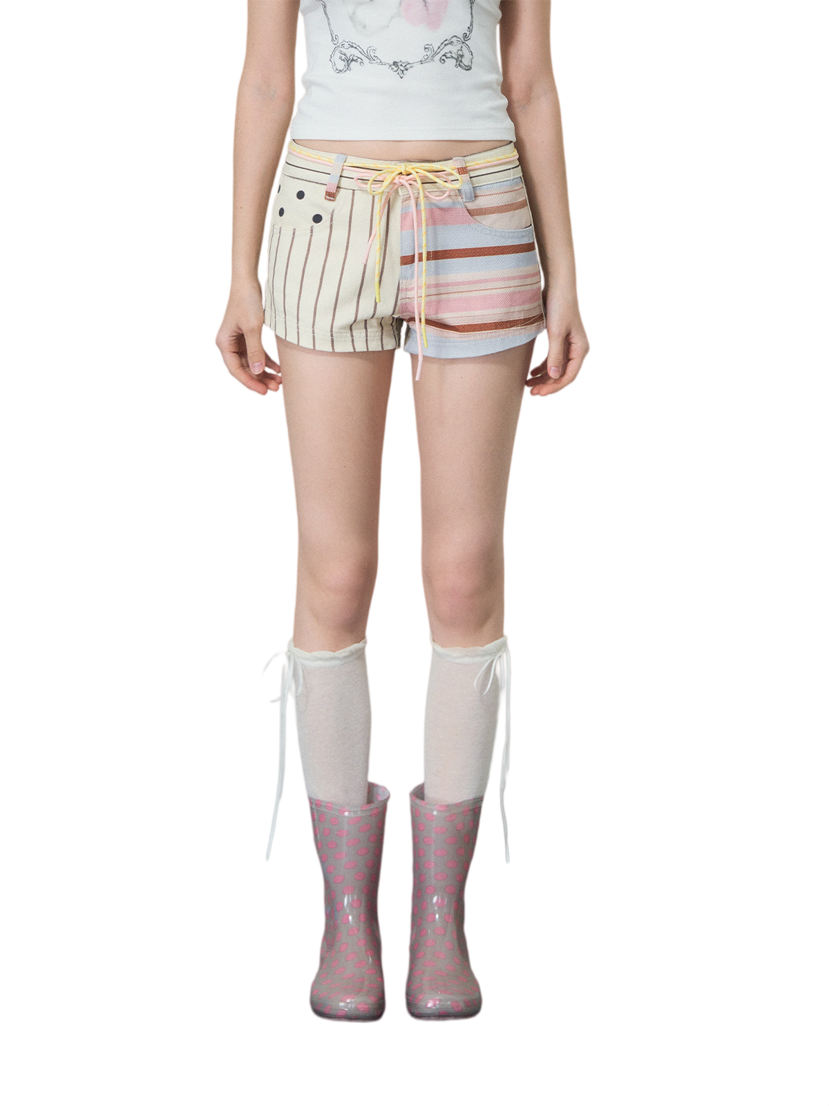 Printed Low-Rise Denim Shorts